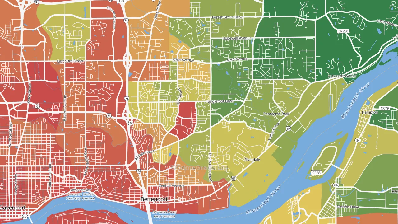 Bettendorf, IA Map of Drug-Related Crime Rates