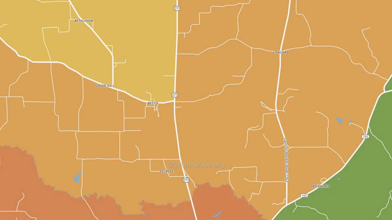 Bettie, TX Map of Drug-Related Crime Rates