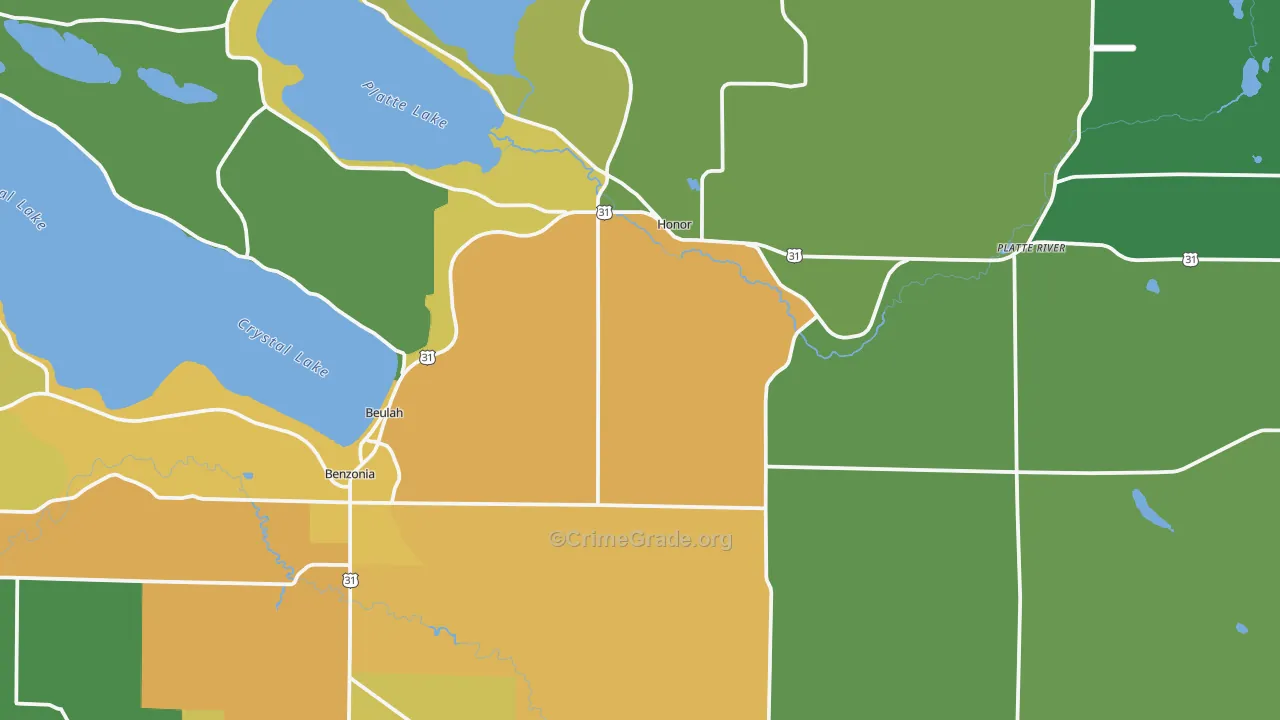 Beulah, MI Map of Drug-Related Crime Rates