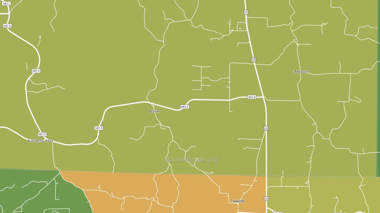 Beulah, MO Map of Drug-Related Crime Rates
