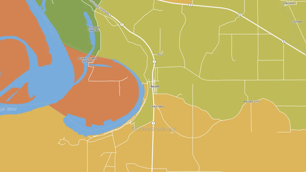Beulah, MS Map of Drug-Related Crime Rates