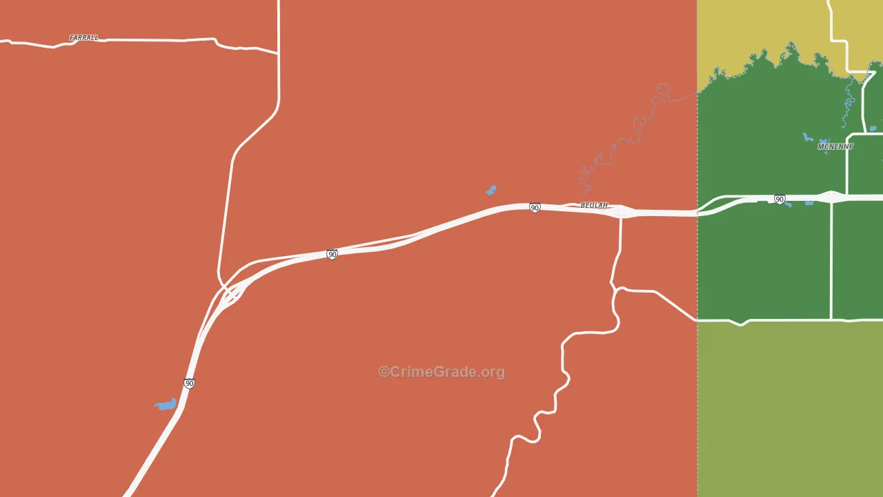 Beulah, WY Map of Drug-Related Crime Rates