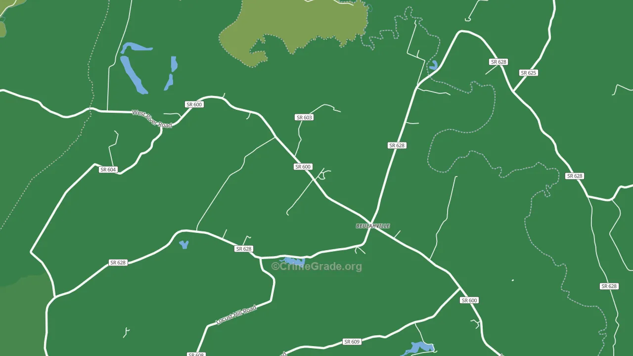 Beulahville, VA Map of Drug-Related Crime Rates