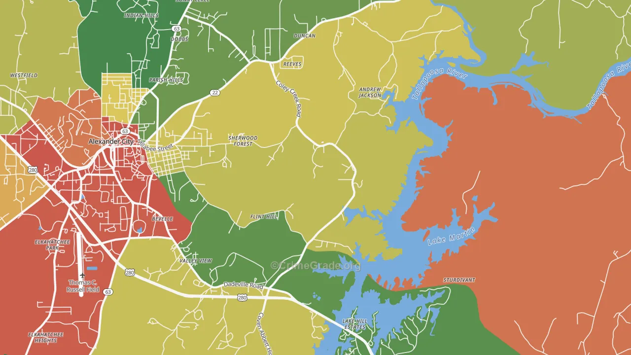 Bevelle, AL Map of Drug-Related Crime Rates
