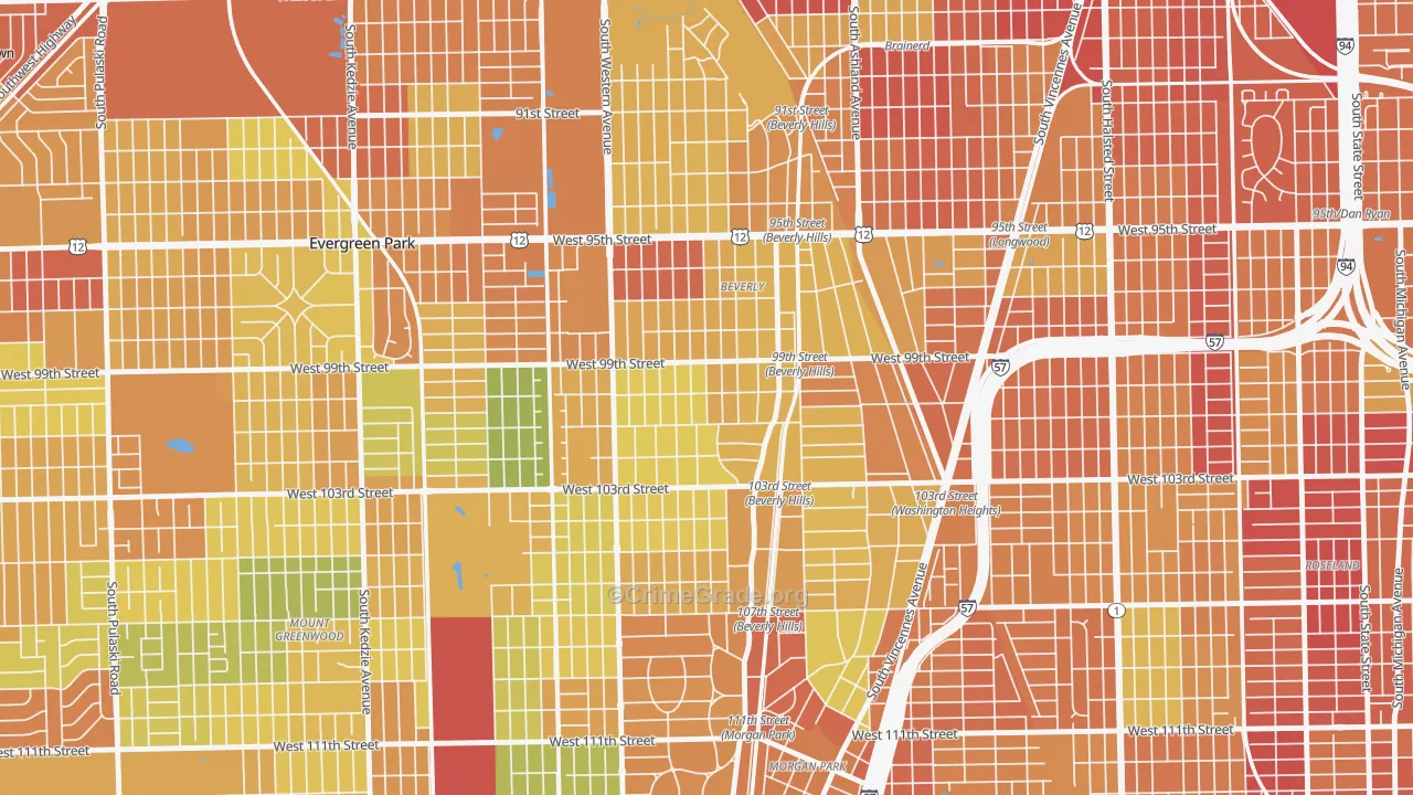 Beverly, Chicago, IL Map of Drug-Related Crime Rates