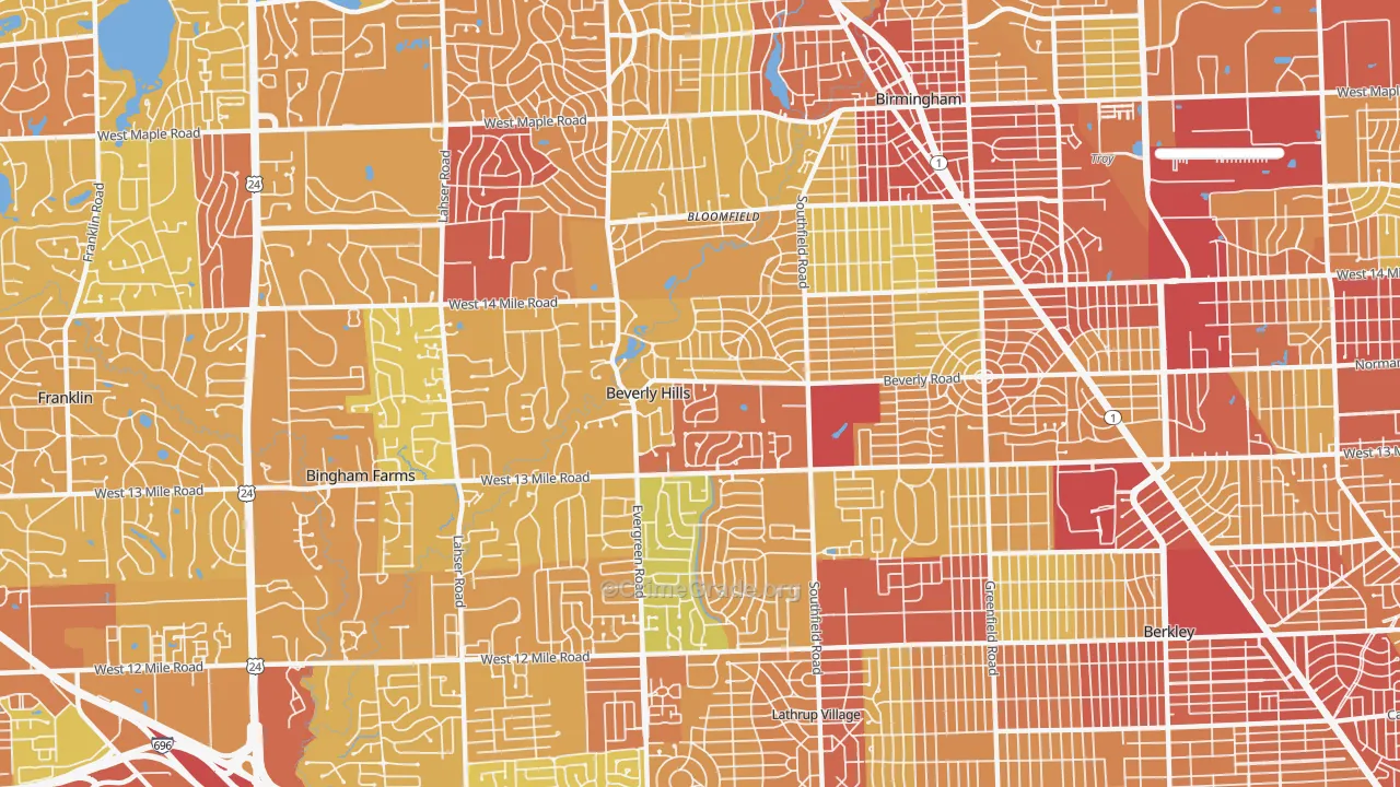 Beverly Hills, MI Map of Drug-Related Crime Rates