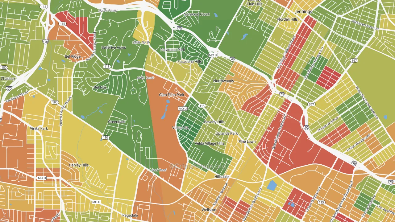 Beverly Hills, MO Map of Drug-Related Crime Rates