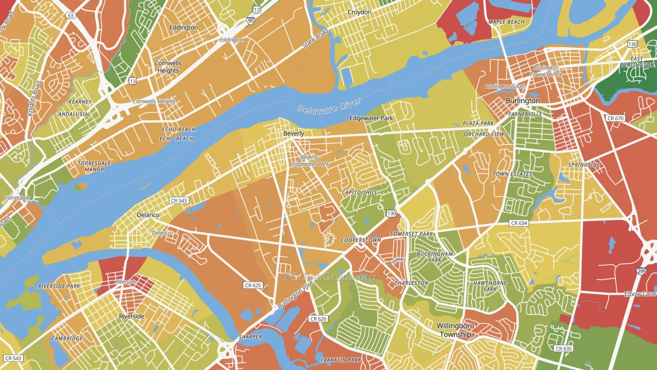 Beverly, NJ Map of Drug-Related Crime Rates