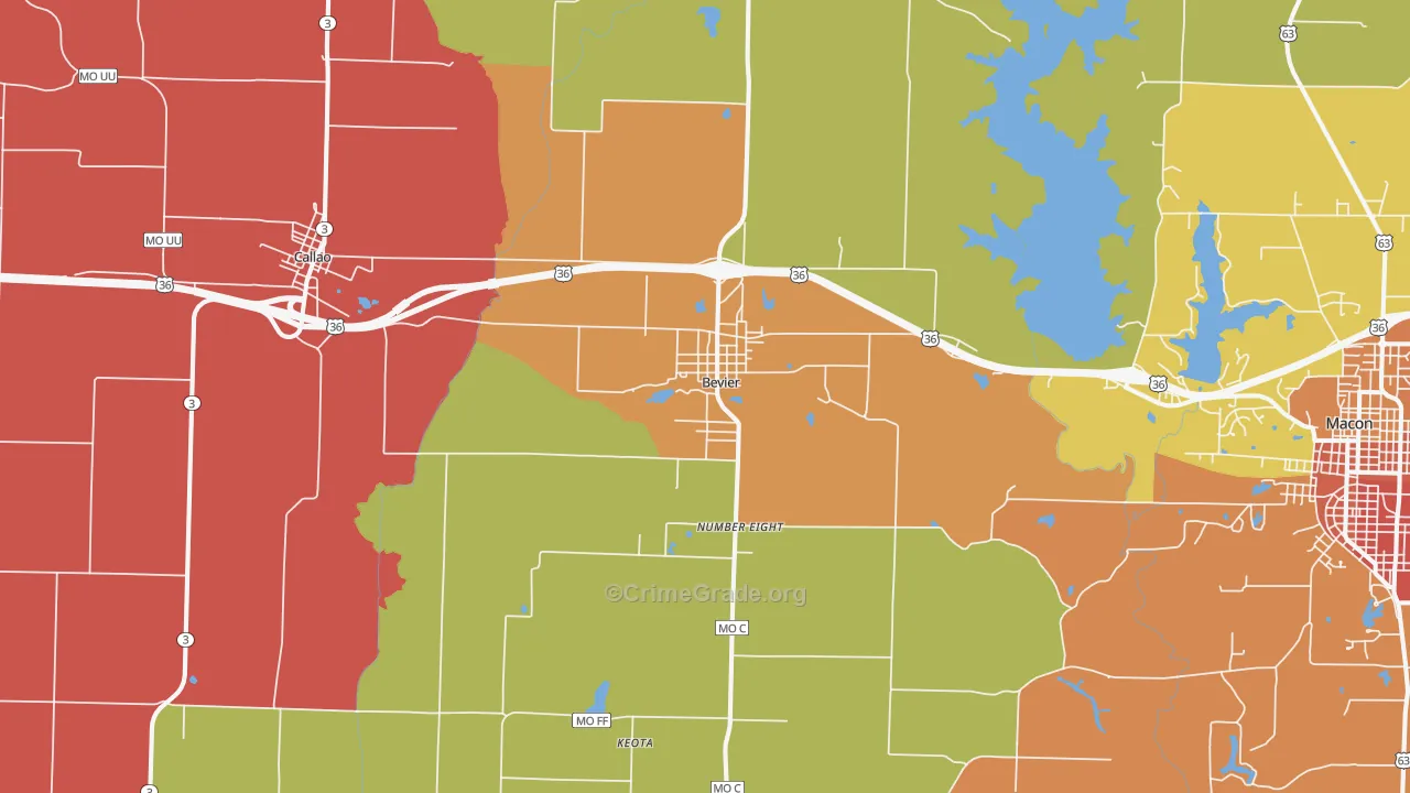 Bevier, MO Map of Drug-Related Crime Rates