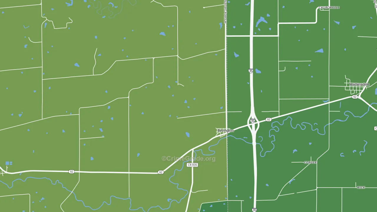 Bevington, IA Map of Drug-Related Crime Rates