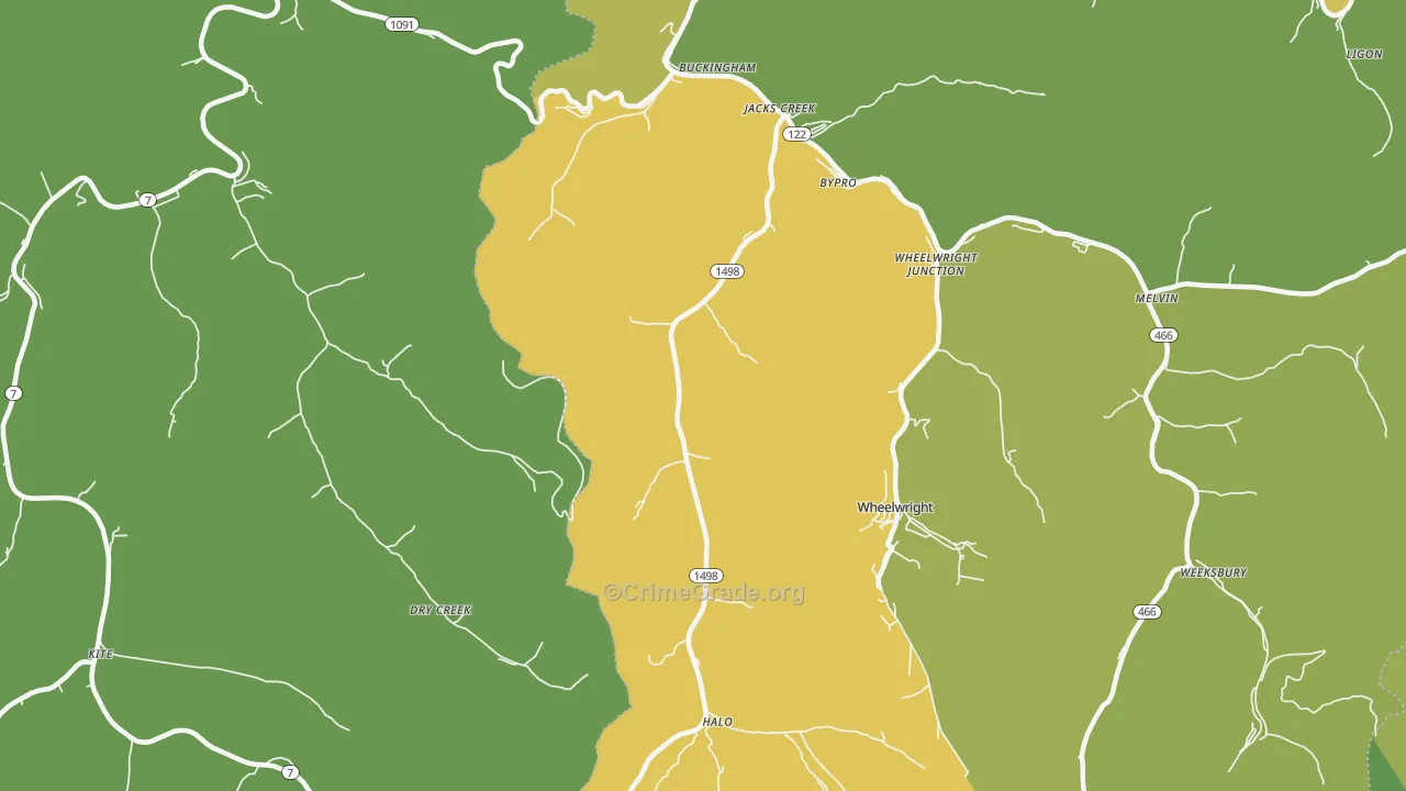 Bevinsville, KY Map of Drug-Related Crime Rates