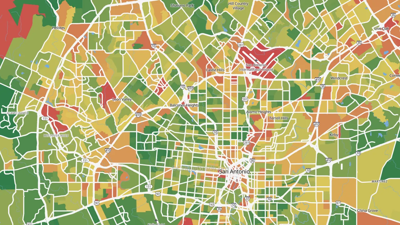 Bexar County, TX Map of Drug-Related Crime Rates