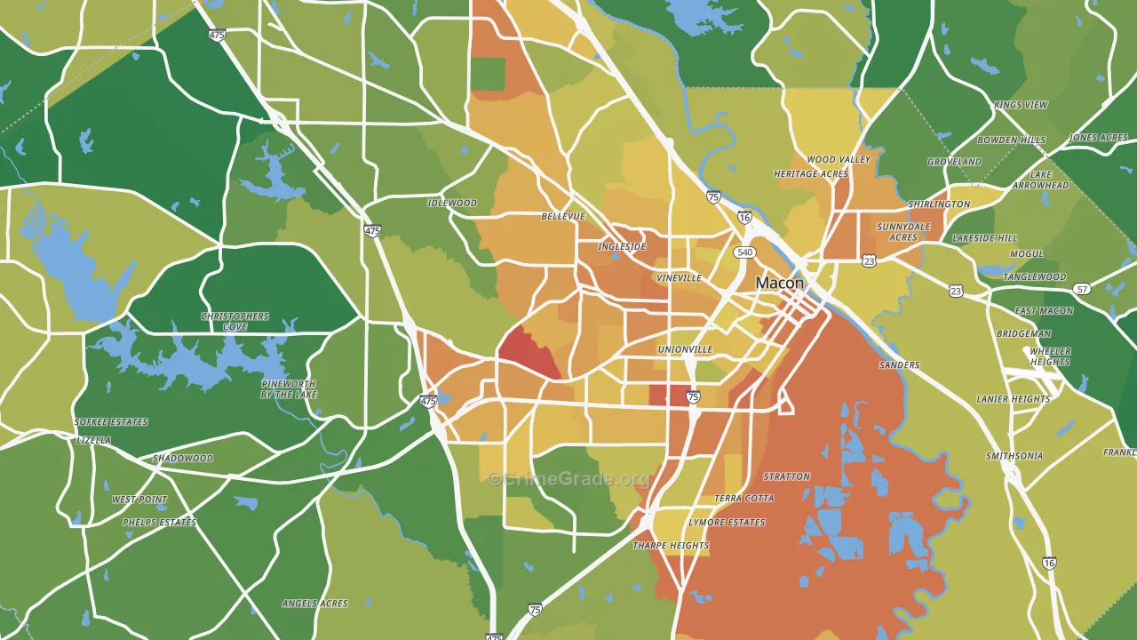 Bibb County, GA Map of Drug-Related Crime Rates