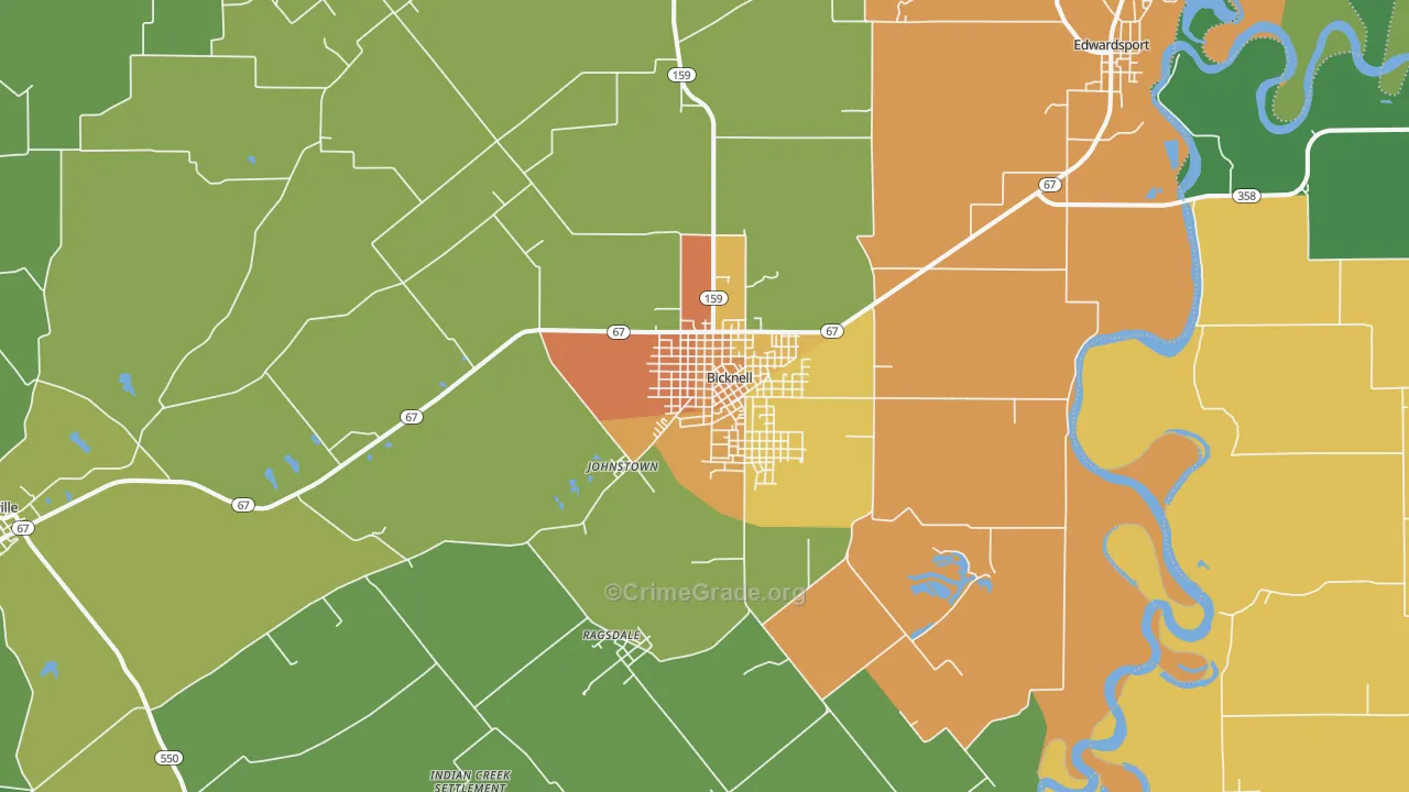 Bicknell, IN Map of Drug-Related Crime Rates