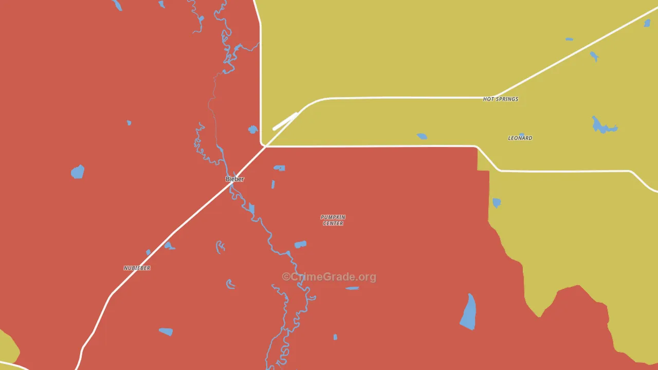 Bieber, CA Map of Drug-Related Crime Rates