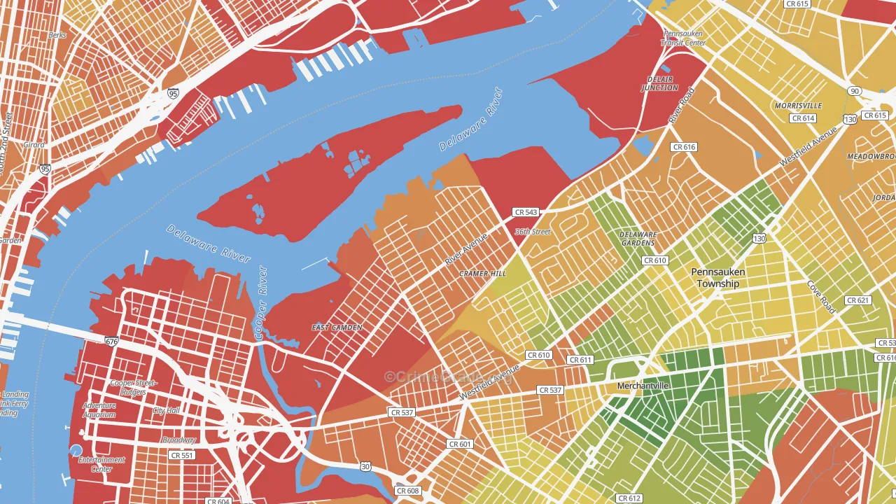 Biedeman, Camden, NJ Map of Drug-Related Crime Rates