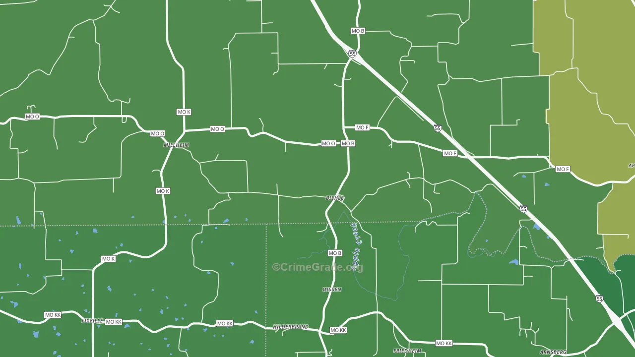 Biehle, MO Map of Drug-Related Crime Rates