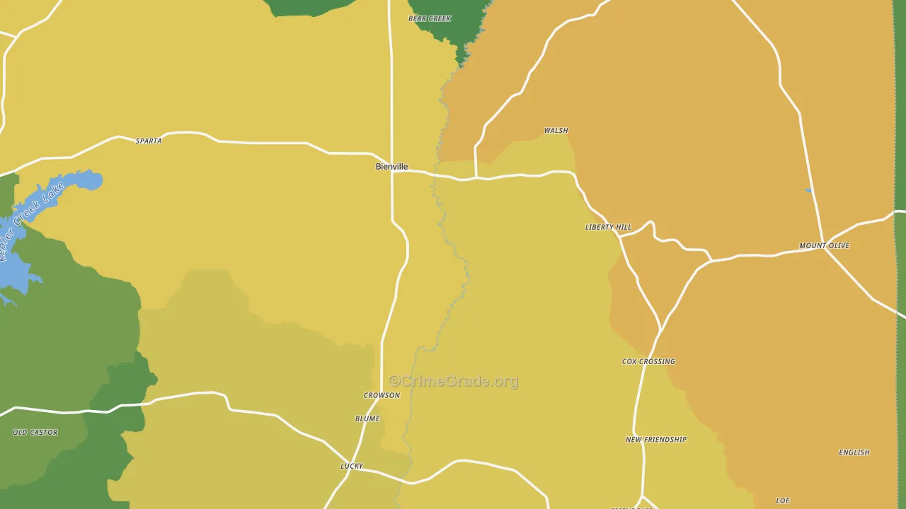 Bienville, LA Map of Drug-Related Crime Rates