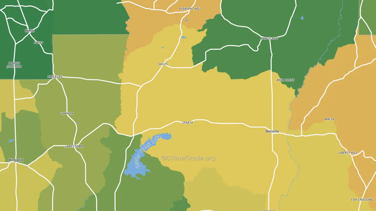 Bienville Parish, LA Map of Drug-Related Crime Rates