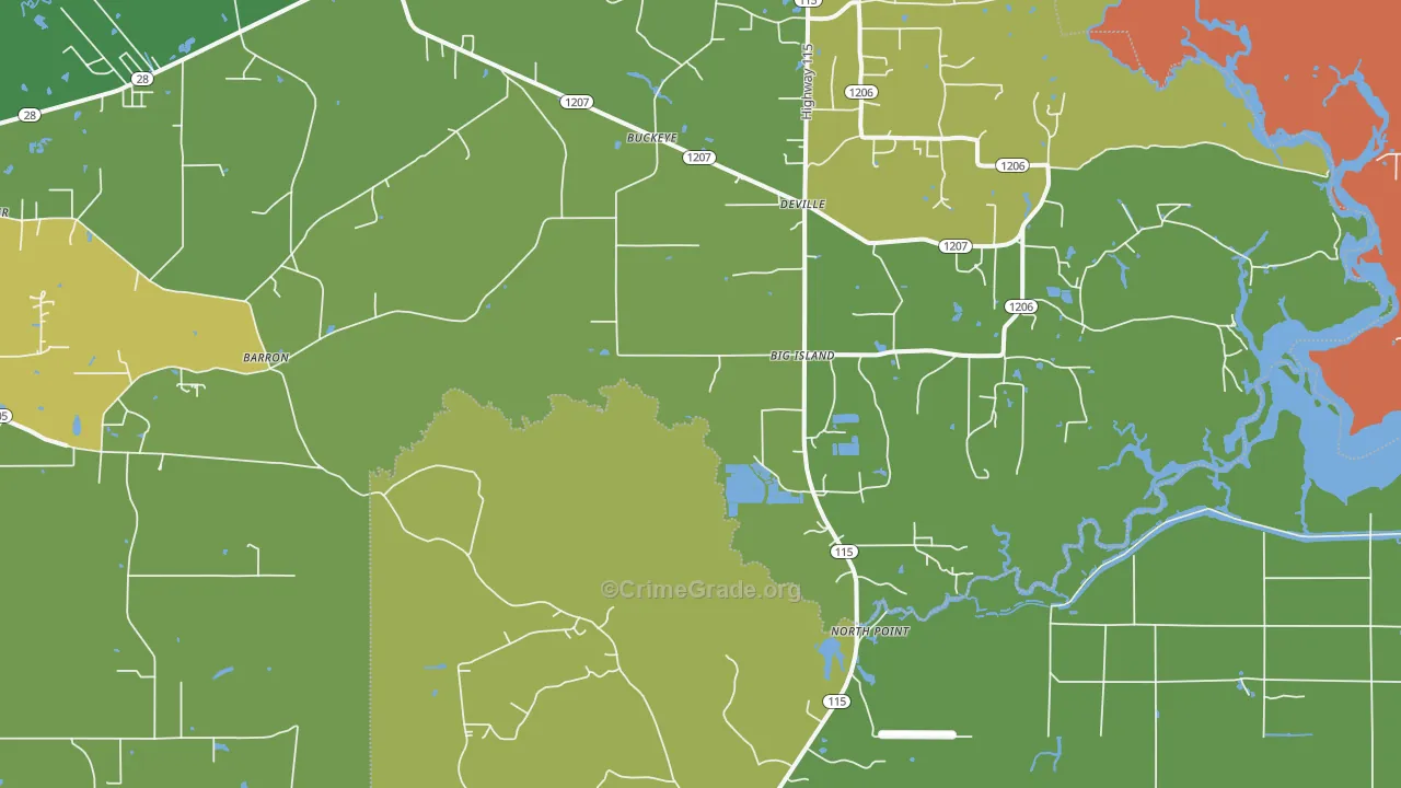 Big Island, LA Map of Drug-Related Crime Rates