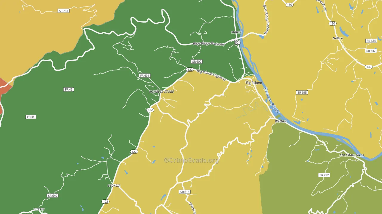 Big Island, VA Map of Drug-Related Crime Rates