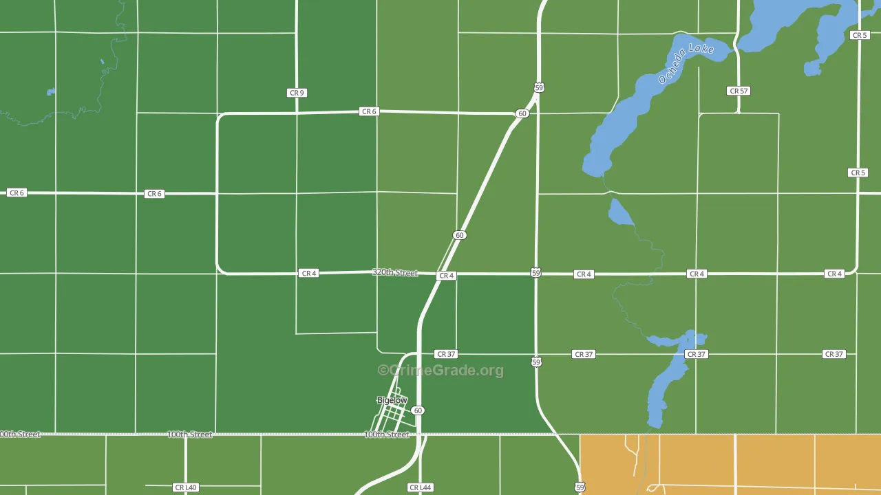 Bigelow, MN Map of Drug-Related Crime Rates
