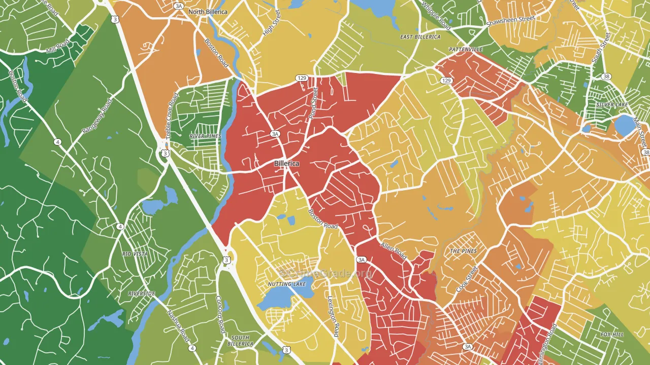 Billerica, MA Map of Drug-Related Crime Rates
