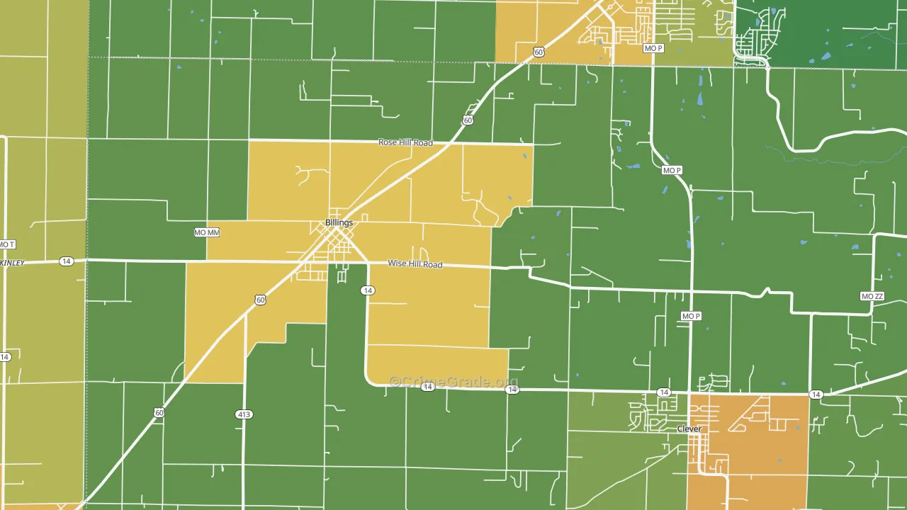 Billings, MO Map of Drug-Related Crime Rates