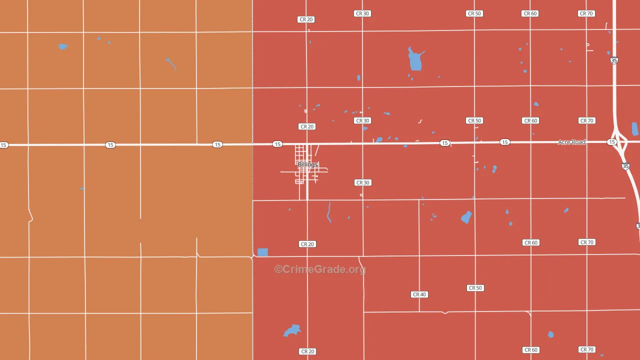 Billings, OK Map of Drug-Related Crime Rates