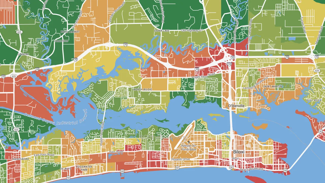 Biloxi, MS Map of Drug-Related Crime Rates