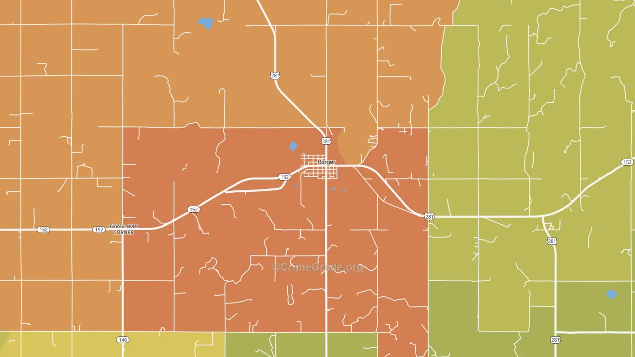 Binger, OK Map of Drug-Related Crime Rates