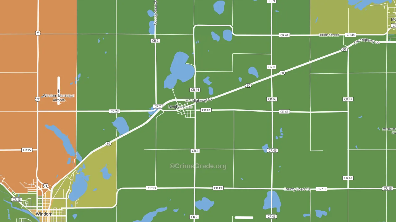Bingham Lake, MN Map of Drug-Related Crime Rates