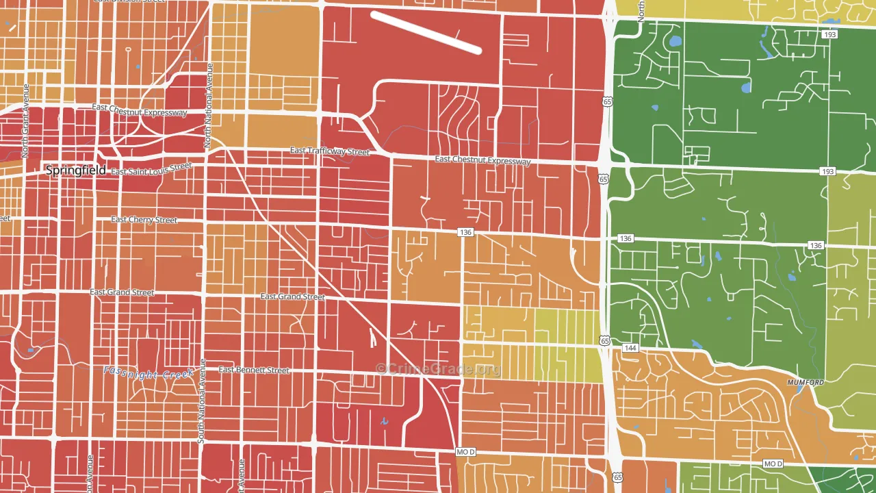 Bingham, Springfield, MO Map of Drug-Related Crime Rates