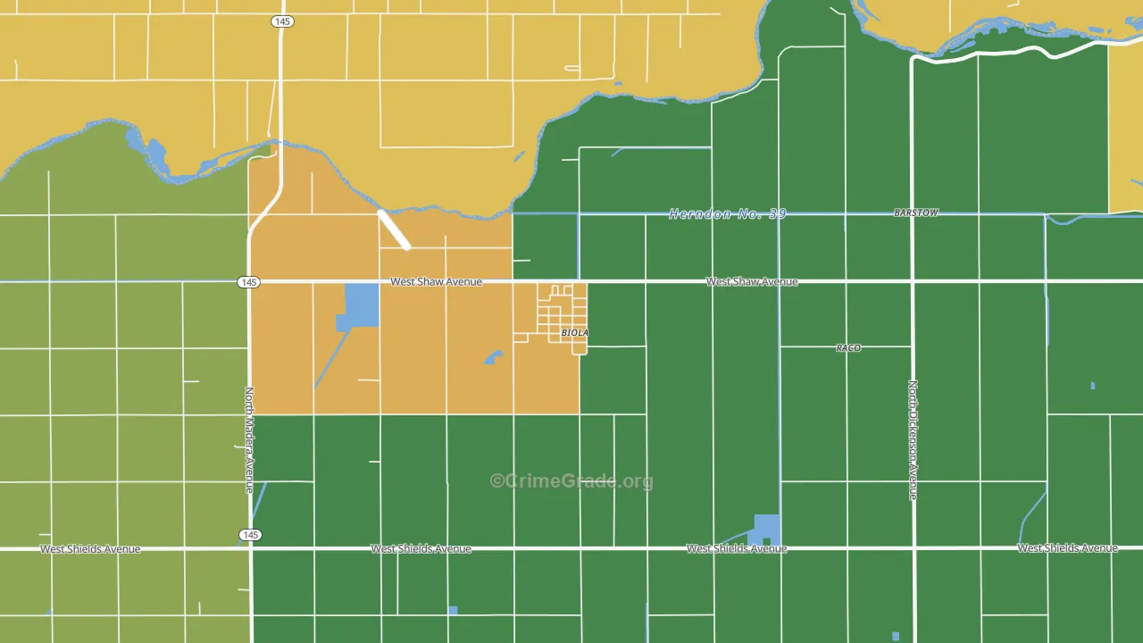 Biola, CA Map of Drug-Related Crime Rates