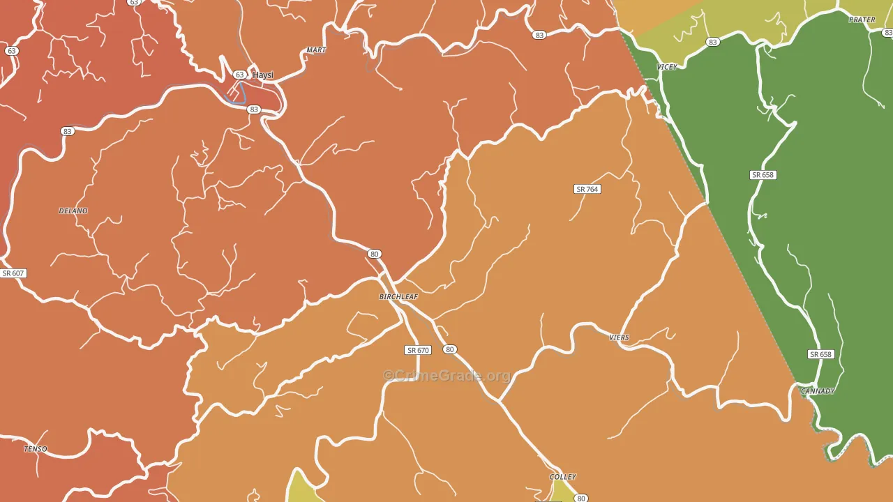 Birchleaf, VA Map of Drug-Related Crime Rates