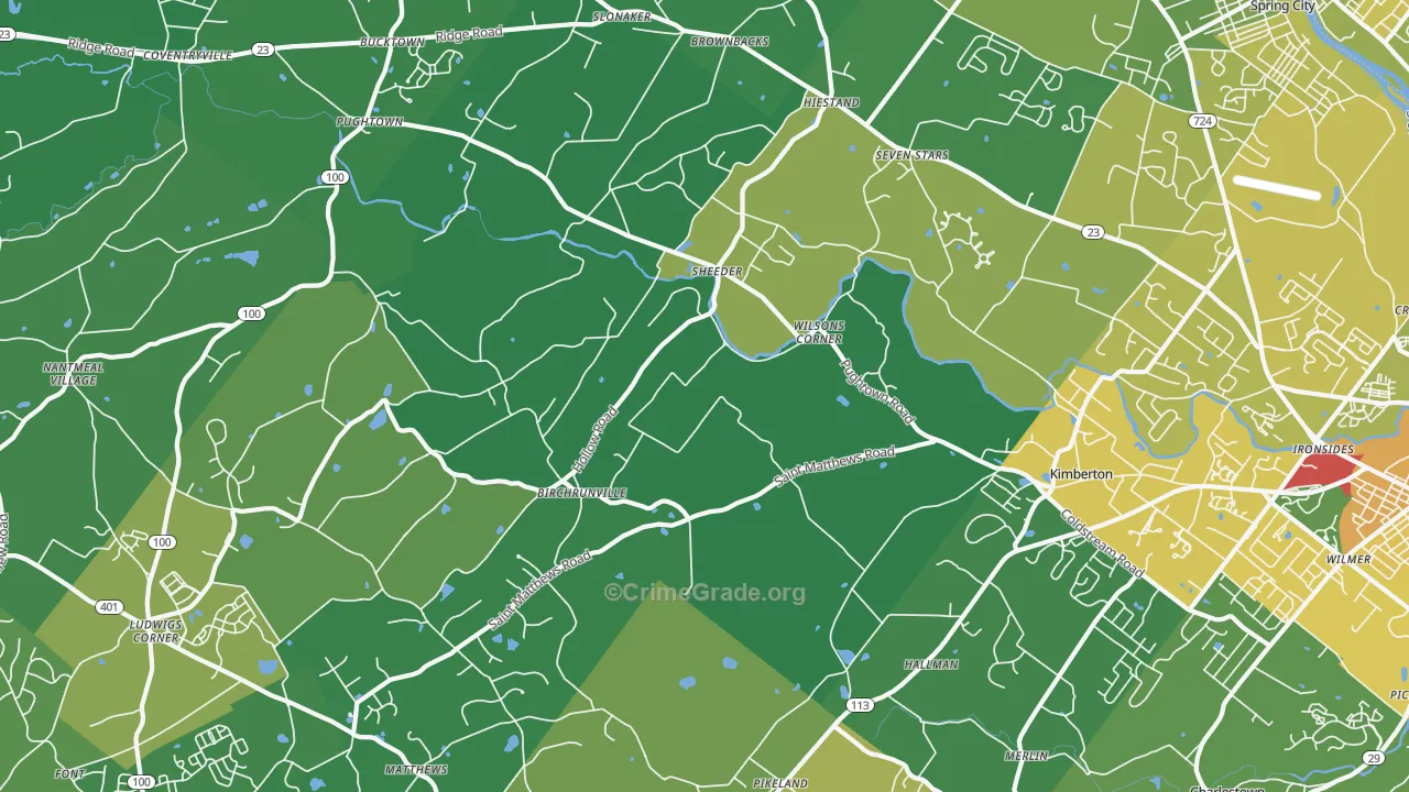 Birchrunville, PA Map of Drug-Related Crime Rates