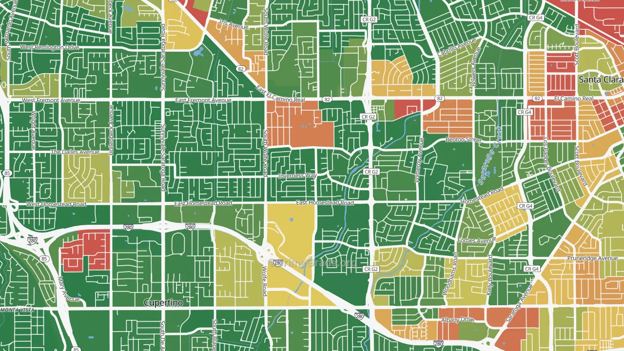 Birdland Neighbors, Sunnyvale, CA Map of Drug-Related Crime Rates
