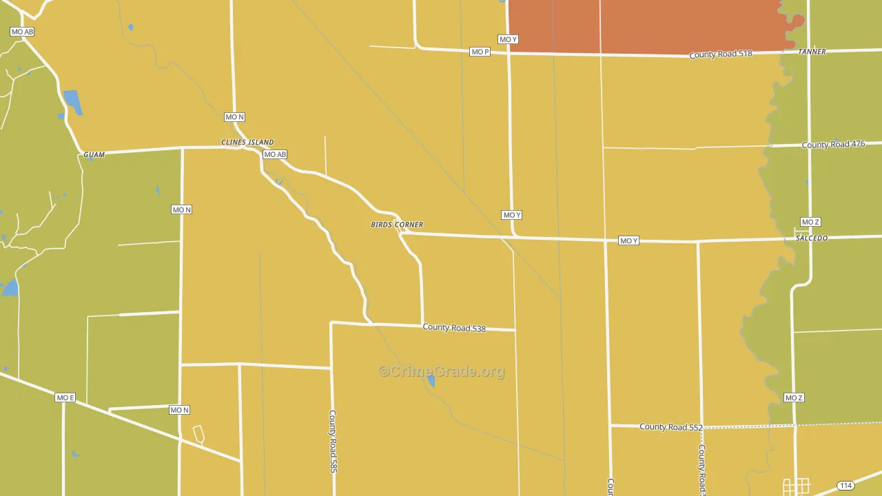 Birds Corner, MO Map of Drug-Related Crime Rates