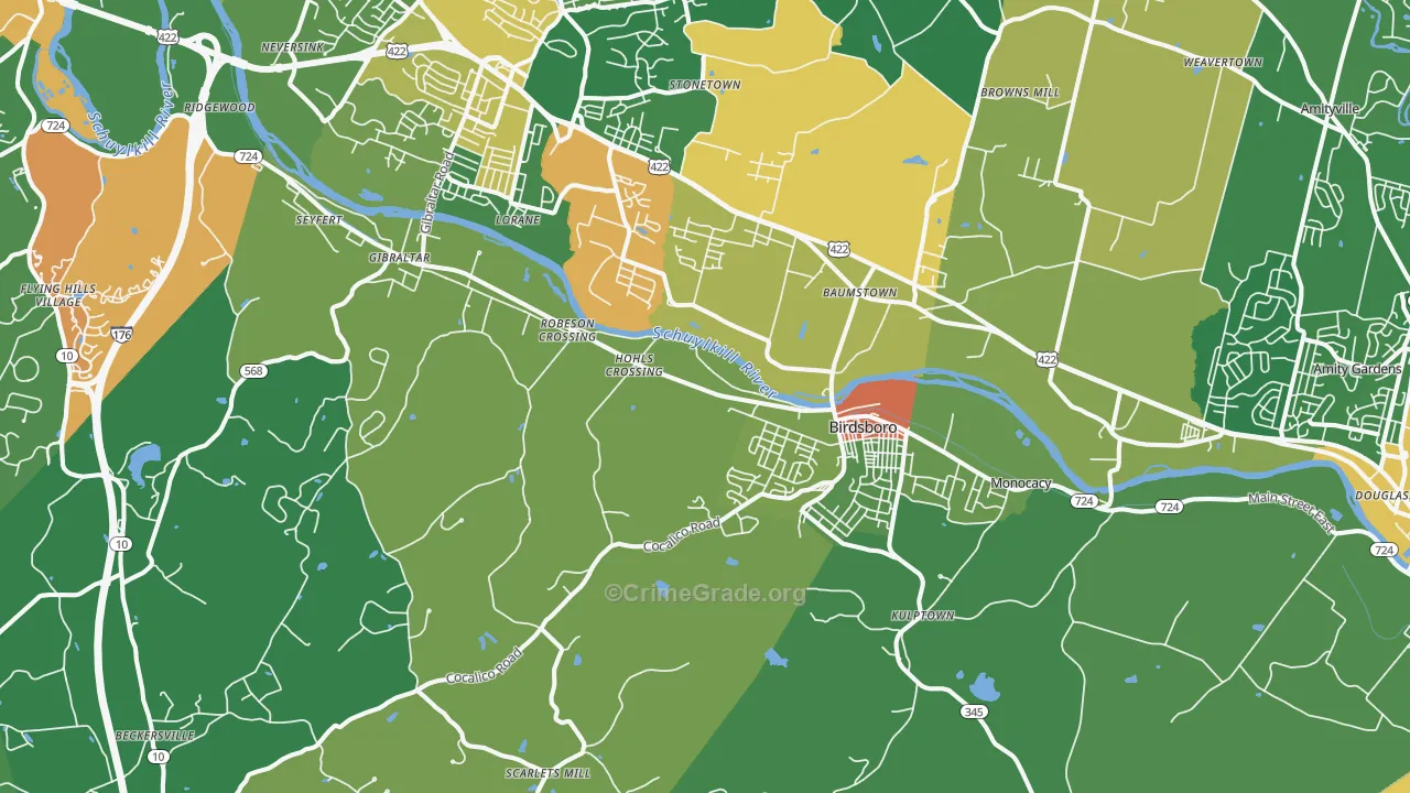 Birdsboro, PA Map of Drug-Related Crime Rates