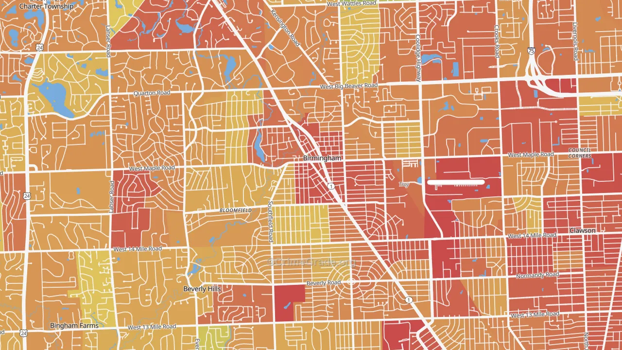 Birmingham, MI Map of Drug-Related Crime Rates
