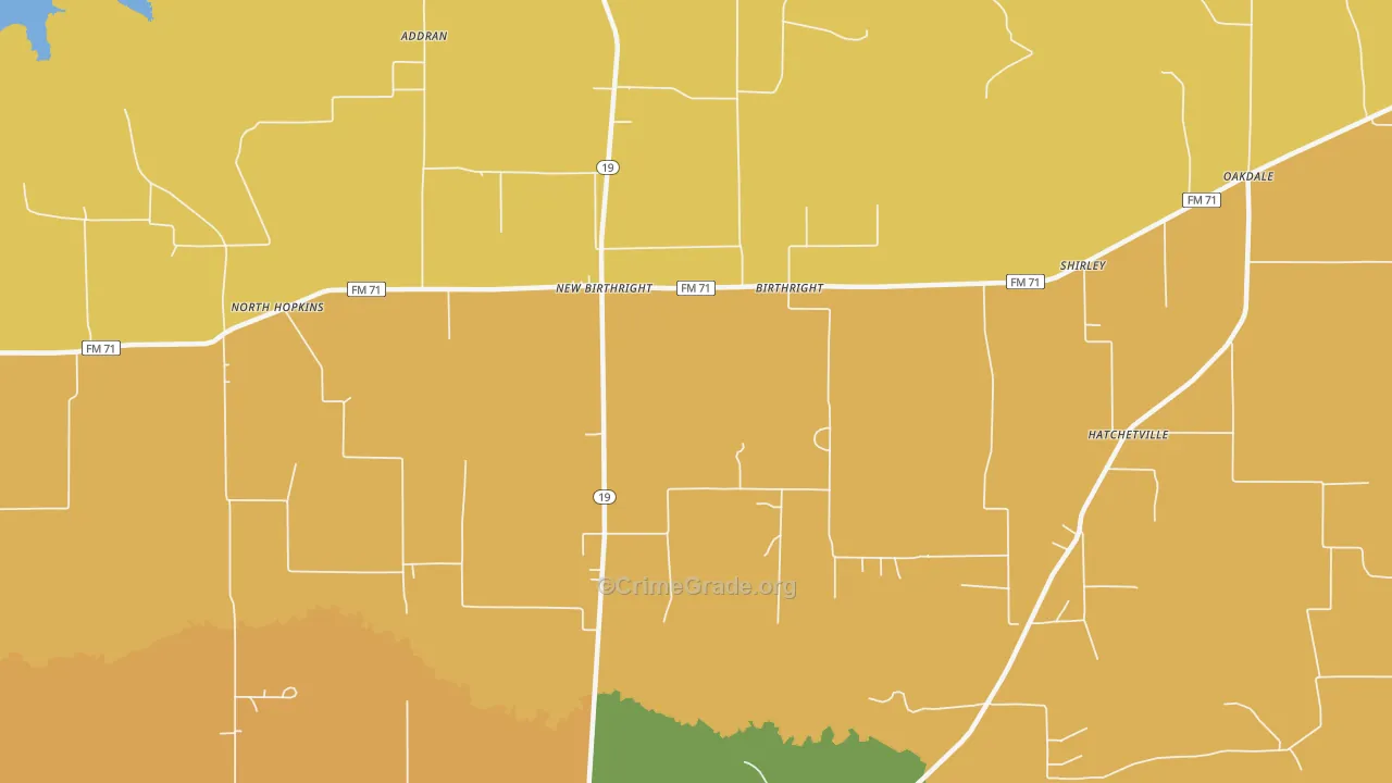 Birthright, TX Map of Drug-Related Crime Rates