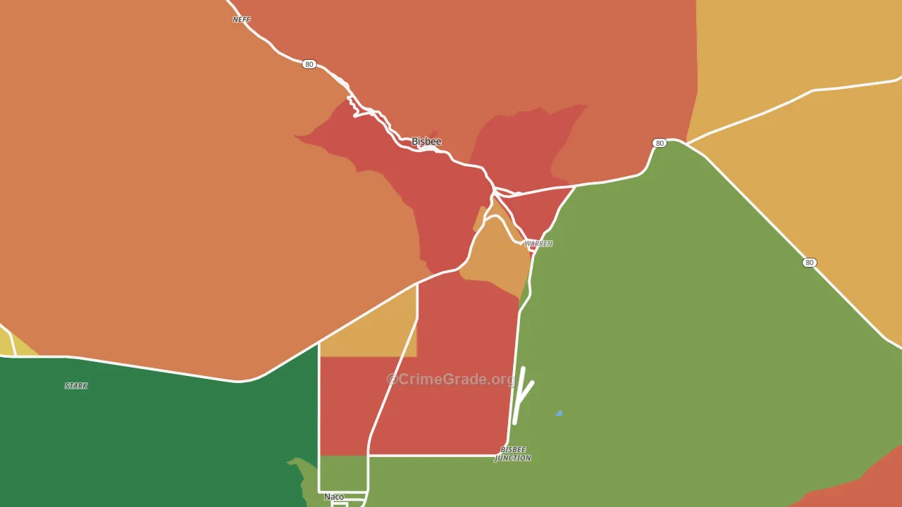 Bisbee, AZ Map of Drug-Related Crime Rates
