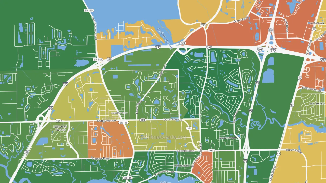 Biscayne, Jacksonville, FL Map of Drug-Related Crime Rates