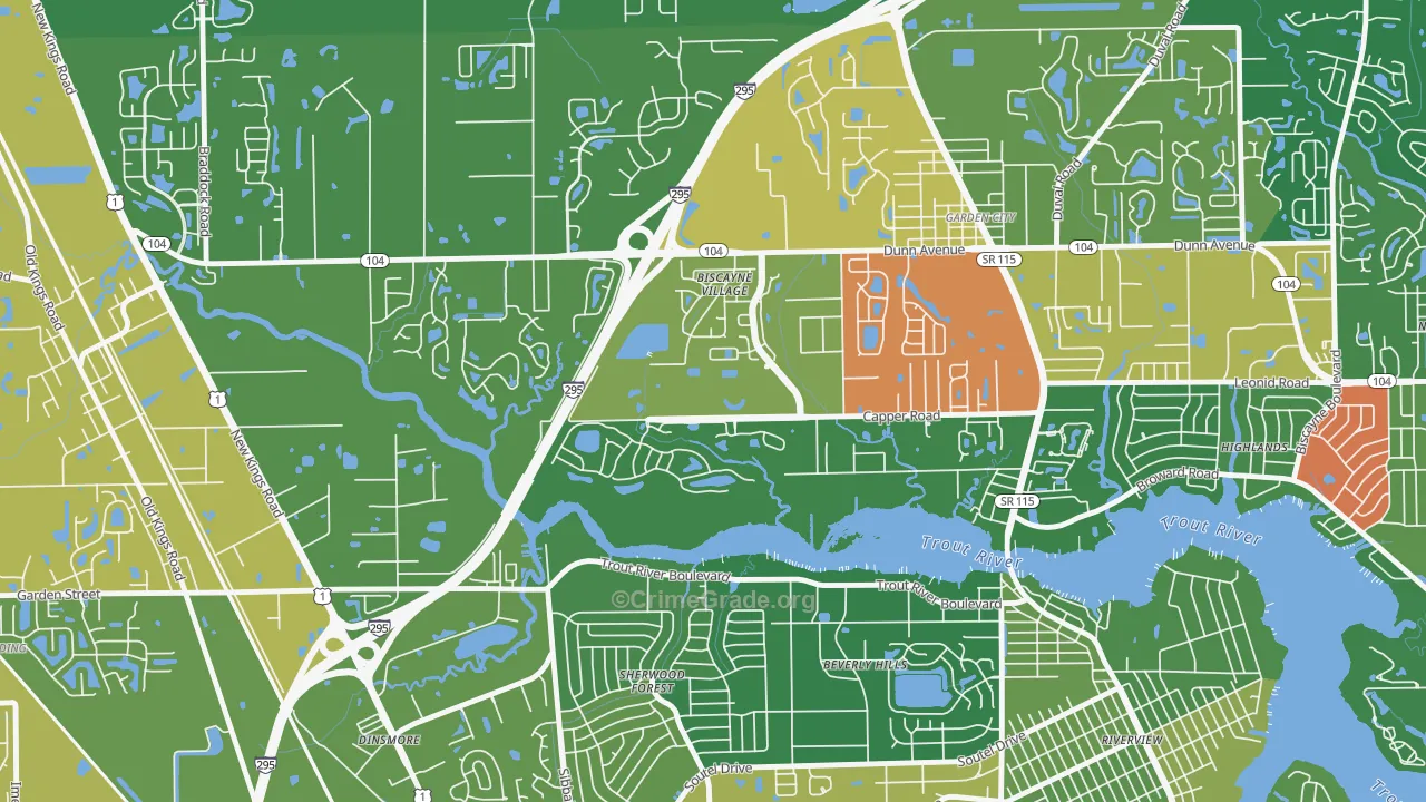 Biscayne Terrace, Jacksonville, FL Map of Drug-Related Crime Rates
