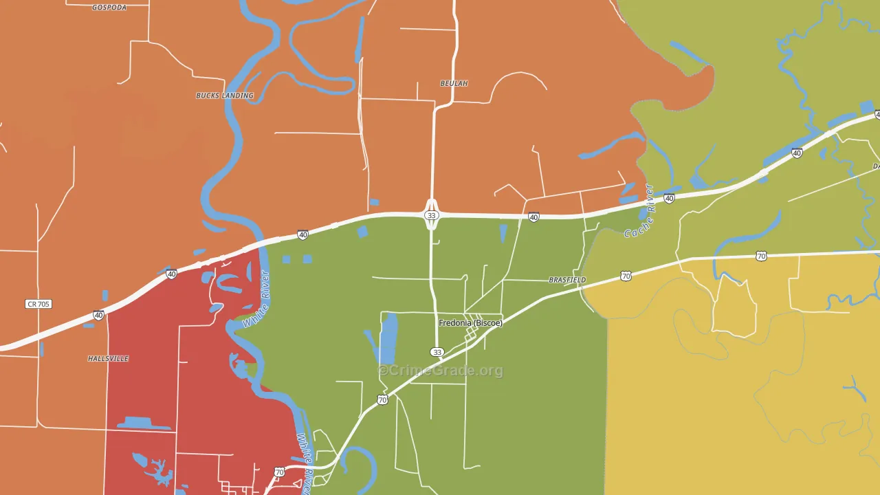 Biscoe, AR Map of Drug-Related Crime Rates