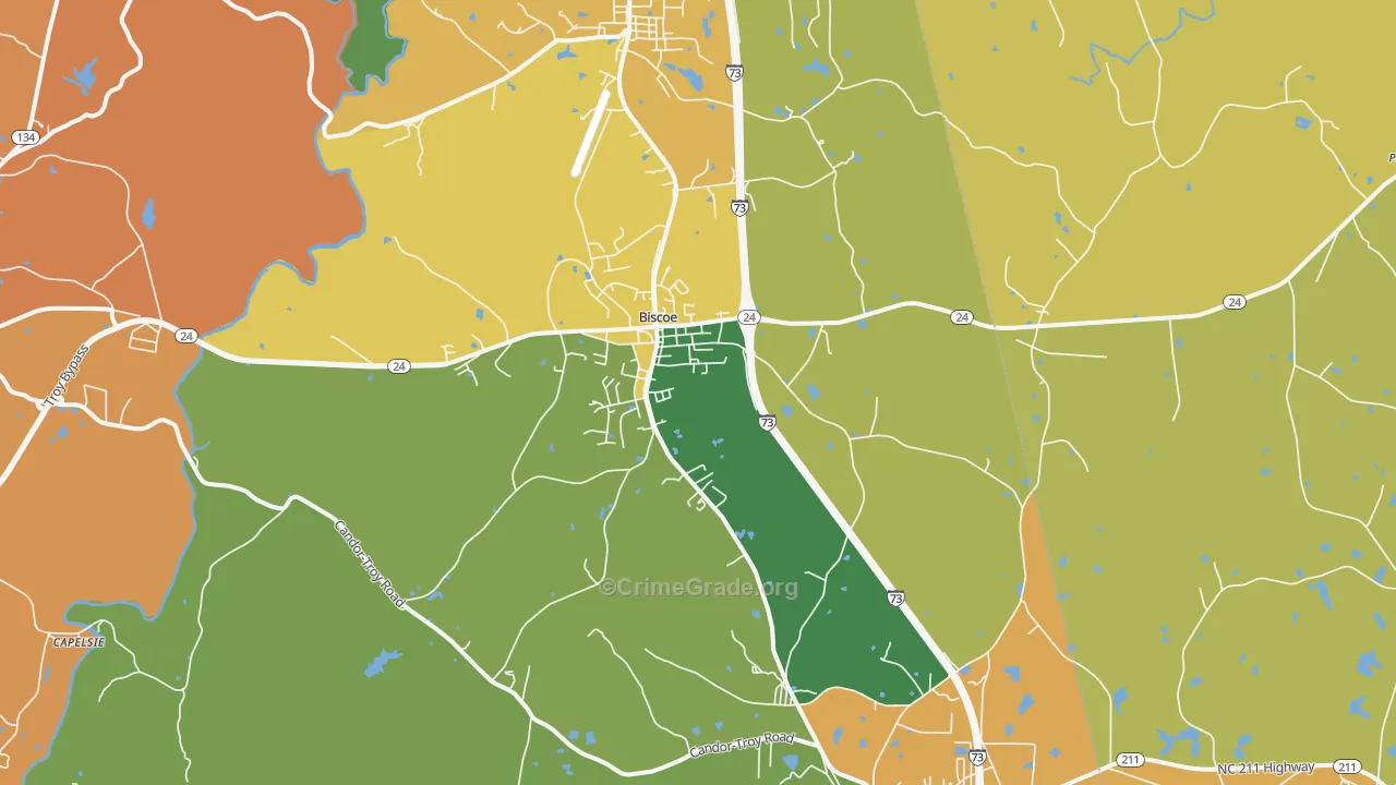 Biscoe, NC Map of Drug-Related Crime Rates