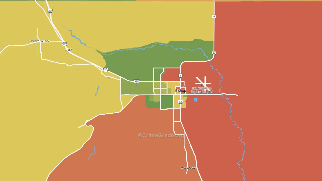 Bishop, CA Map of Drug-Related Crime Rates