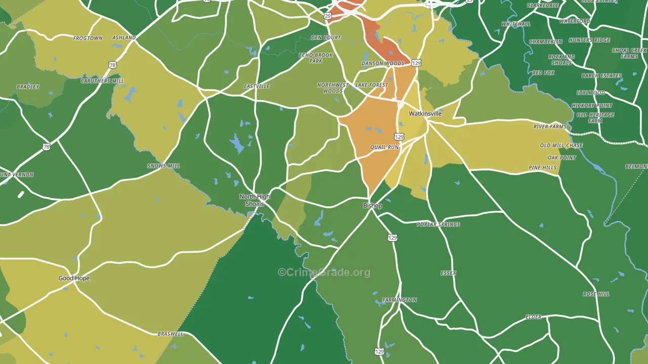 Bishop, GA Map of Drug-Related Crime Rates