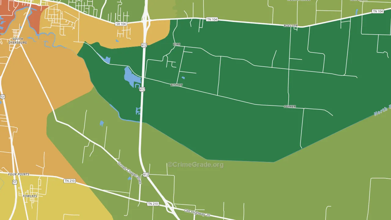 Bishop, TN Map of Drug-Related Crime Rates