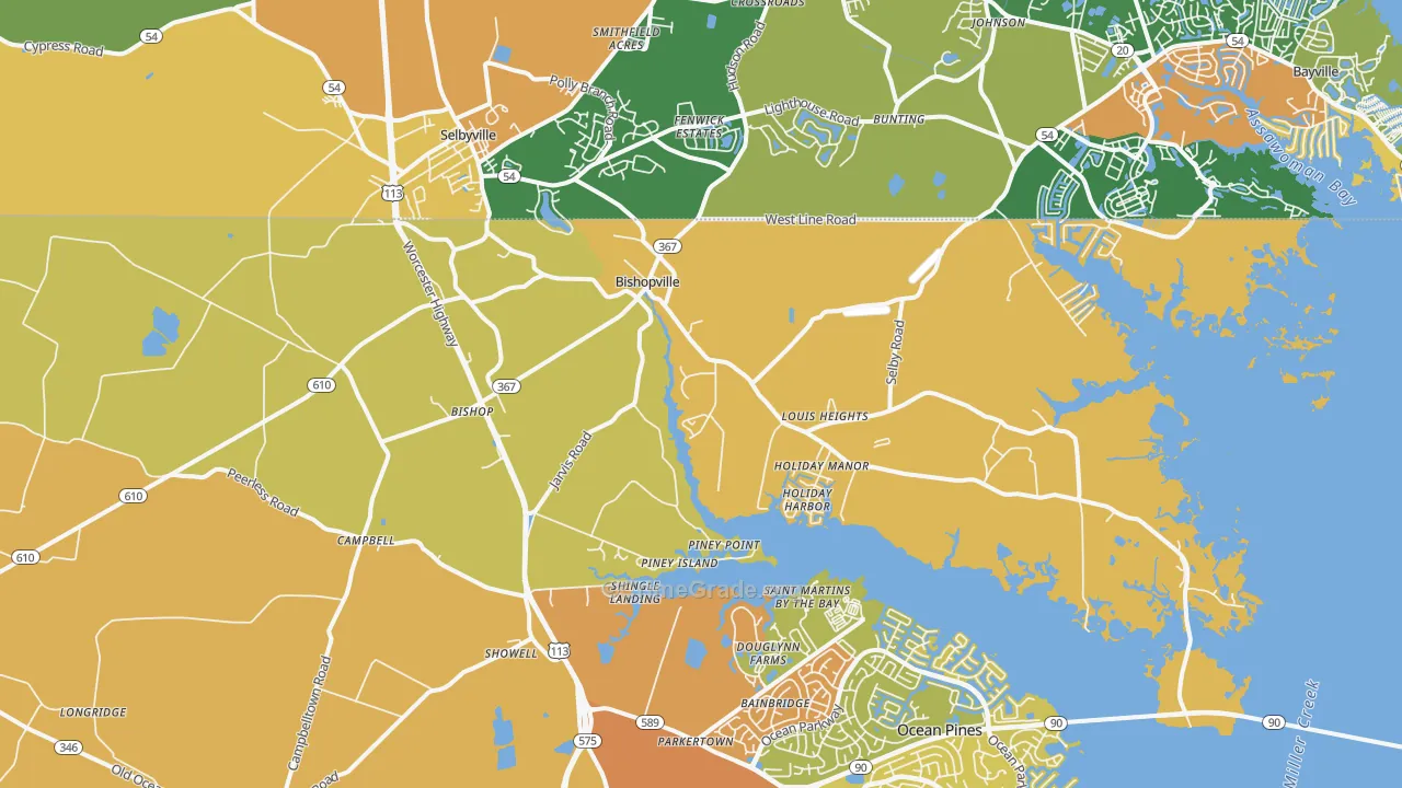 Bishopville, MD Map of Drug-Related Crime Rates